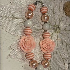 Girls chunky bubblegum bead pink rose necklace